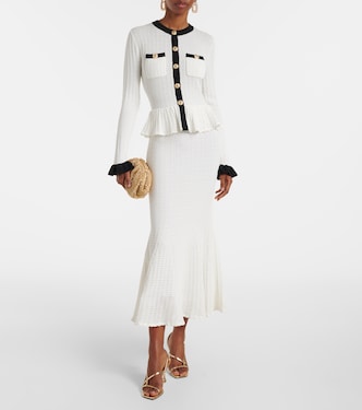 Pointelle peplum midi dress | Self-Portrait