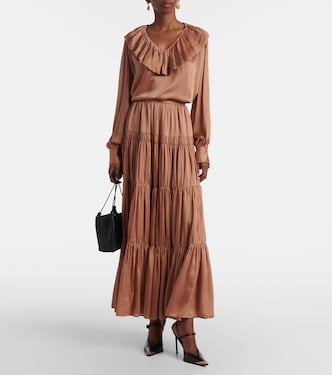 Gaelle tiered silk satin maxi skirt | Ulla Johnson