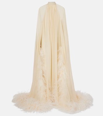 Feather-trimmed silk gown | Taller Marmo