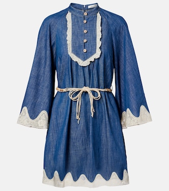 Awaken belted lace-trimmed denim minidress | Zimmermann