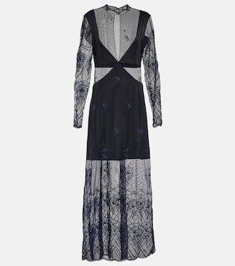 Abito lungo in pizzo e raso con cut-out | Rabanne