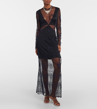 Abito lungo in pizzo e raso con cut-out | Rabanne