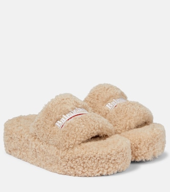 Logo faux shearling slides | Balenciaga