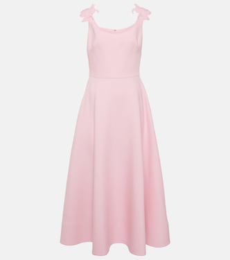 Vestido midi de lana y seda con aplique floral | Valentino