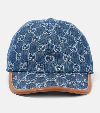 GG Canvas leather-trimmed denim baseball cap | Gucci