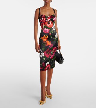 Abito midi in raso con stampa floreale | Dolce&Gabbana