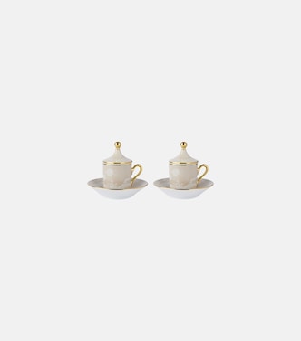 Oriente Italiano set of 2 coffee cups, covers, and saucers | Ginori 1735