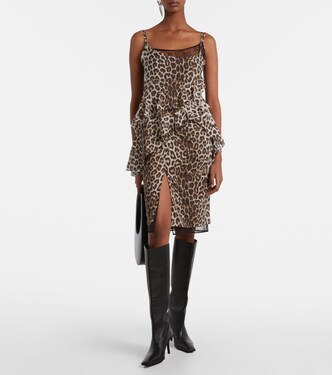 Leopard-print silk lace midi skirt | Jacques Wei