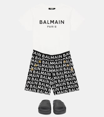 Shorts en jacquard de algodón con logo | Balmain Kids
