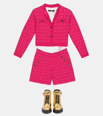 Logo jacquard cotton-blend cardigan | Balmain Kids
