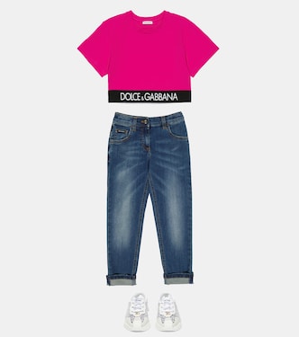 Crop top de mezcla de algodón con logo | Dolce&Gabbana Kids