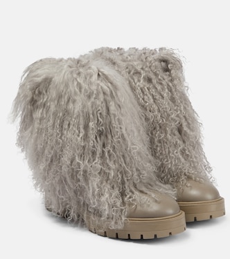 Shearling-trimmed leather ankle boots | Aquazzura