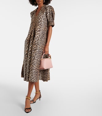 Leopard-print cotton poplin midi dress | Ganni