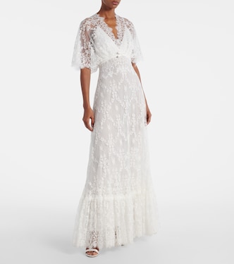 Bridal embroidered cotton-blend lace gown | Elie Saab