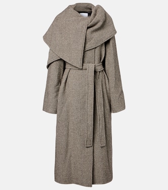 Herringbone caped wool and cotton wrap coat | Ferragamo
