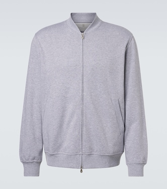 Cotton-blend jersey zip-up sweater | Brunello Cucinelli
