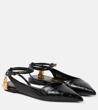 Padlock snake-effect leather slingback flats | Tom Ford