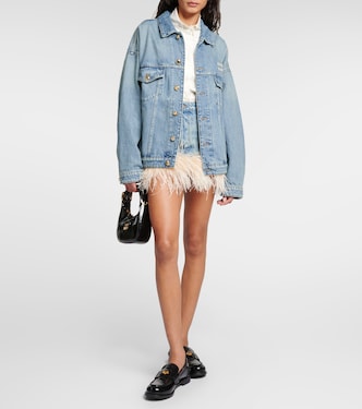 Mini-jupe en jean à plumes | Miu Miu