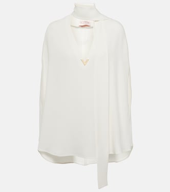 Caped tie-neck silk blouse | Valentino