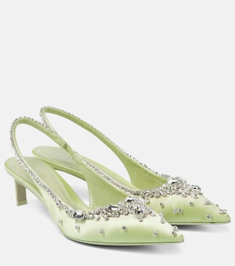 Crystal-embellished satin slingback pumps | Gucci