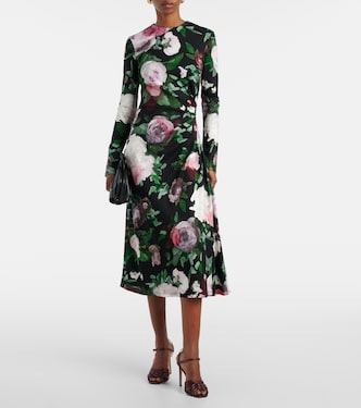 Abito midi drappeggiato con stampa floreale | Erdem
