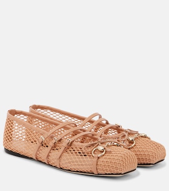 Horsebit leather-trimmed mesh ballet flats | Gucci