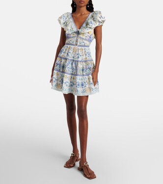 Abito corto in lino con stampa floreale | Camilla