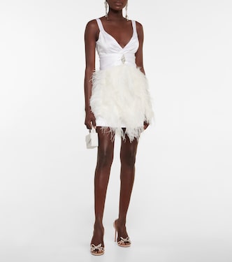 Feather-trimmed embellished silk minidress | Alessandra Rich