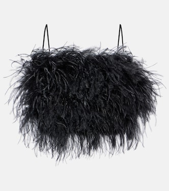 Feather-trimmed grain de poudre bra top | Miu Miu