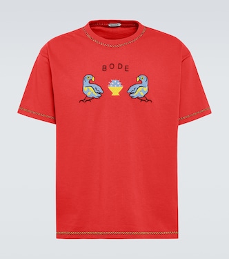 Twin Parakeet embroidered cotton T-shirt | Bode