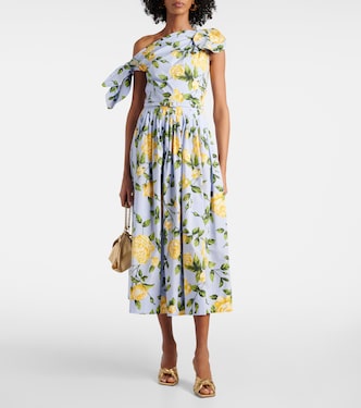 Robe midi en coton mélangé à fleurs | Oscar de la Renta
