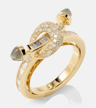 Anillo Chakra de oro de 18 ct con diamantes, esmeraldas y cuarzos | Ananya