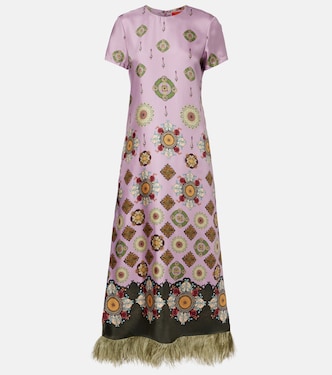 Robe longue Swing imprimée en soie à plumes | La DoubleJ