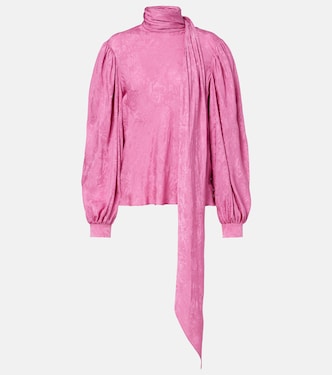 Scarf-detail floral silk blouse | Gucci