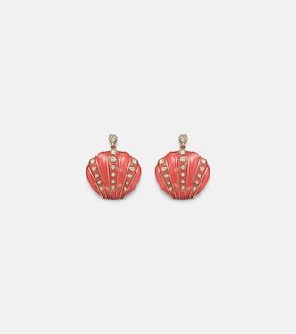 Coquillage Corail 9kt gold earrings with diamonds and coral | Yvonne Léon