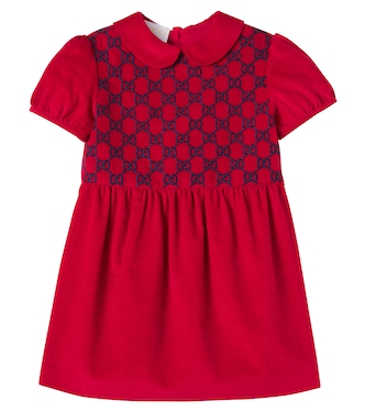Baby GG embroidered cotton velvet dress | Gucci Kids