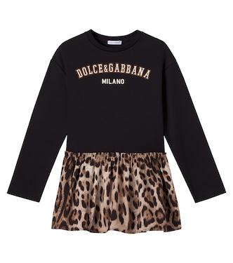 Logo leopard-print cotton dress | Dolce&Gabbana Kids