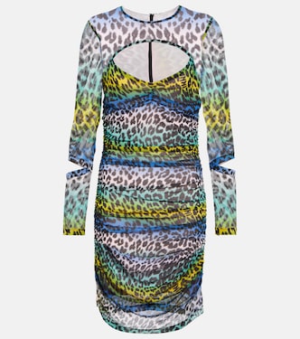 Leopard-print mesh cutout minidress | Ganni