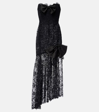 Bow-detail asymmetric lace bustier dress | Alessandra Rich
