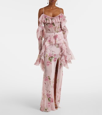 تنورة طويلة من الحرير بطبعات الورود | Blumarine