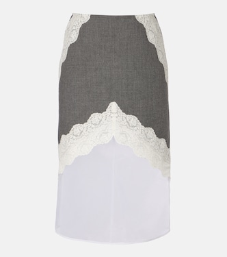 Jupe midi en laine et dentelle | Jil Sander