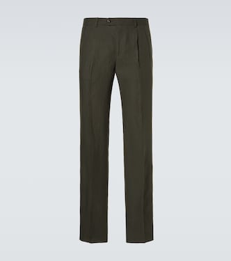 Pleated linen slim pants | Rubinacci