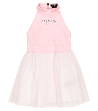 Abito in tulle con scollo all’americana | Balmain Kids