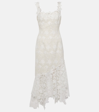 Vestido midi floral de tweed con encaje | Oscar de la Renta