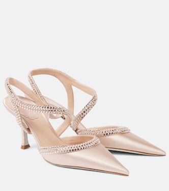 Slingback-Pumps Lisa 80 aus Satin mit Kristallen | Rene Caovilla