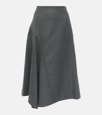 Falda midi asimétrica de lana virgen | Brunello Cucinelli