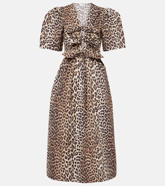 Leopard-print cotton midi dress | Ganni