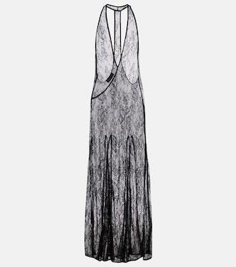 Sheer open-back lace maxi dress | Adriana Degreas