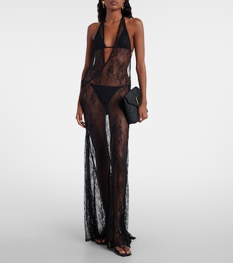 Sheer open-back lace maxi dress | Adriana Degreas