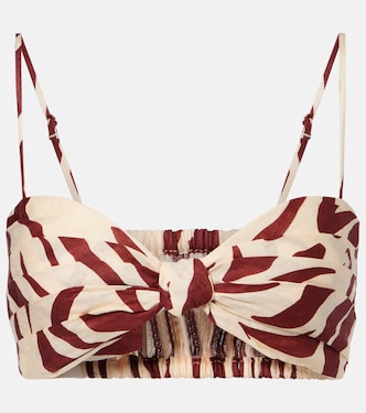 Pleated printed linen bra top | Johanna Ortiz